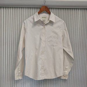 Eddie Bauer Women's Solid Cream/Tan Cotton Button Down Shirt Medium